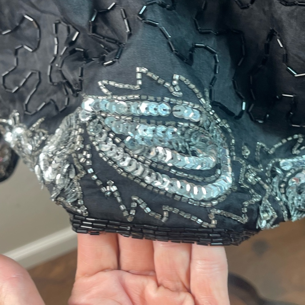 Vintage Black Silk Beaded Sequin Jacket Evening Formal Paisley Size XXXL​ - Picture 11 of 13